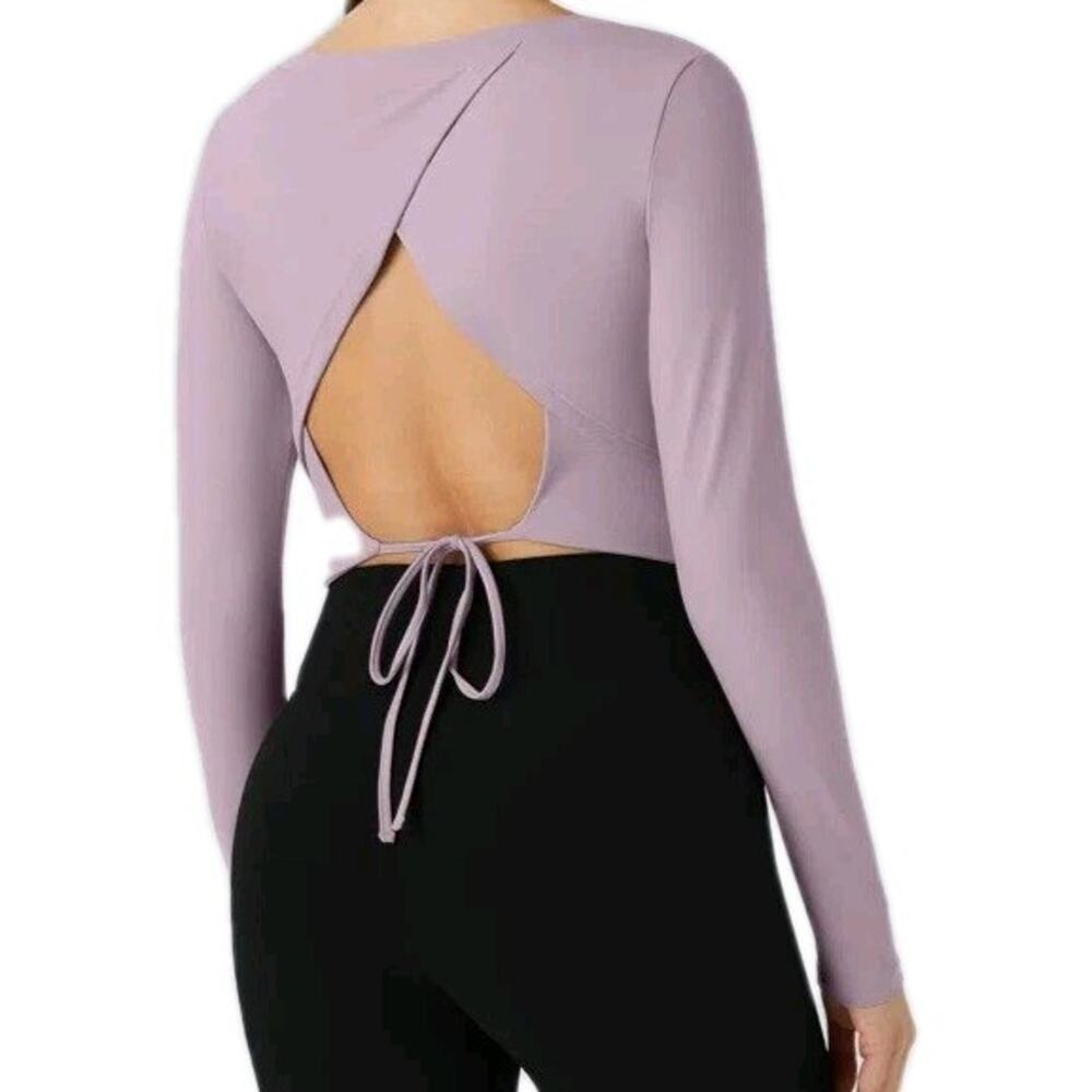 HALARA Women XL Top Pink Purple Long Sleeve Activewear Keyhole Back Tie NEW NWT